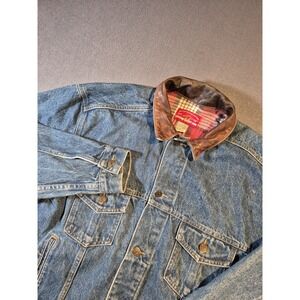 Vintage Marlboro‎ Jacket Medium Denim Button Leather Collared Trucker
